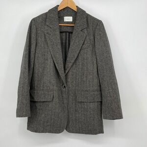 Moani Womens Blazer Herringbone Pattern Gray‎ Career Jacket Office Dark Academia